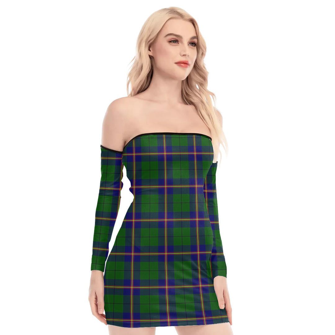 Carmichael Modern Tartan Plaid Off-Shoulder Back Lace-Up Dress