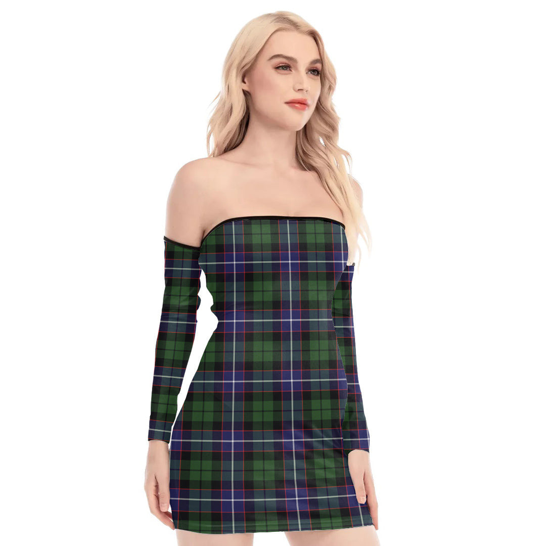 Galbraith Modern Tartan Plaid Off-Shoulder Back Lace-Up Dress