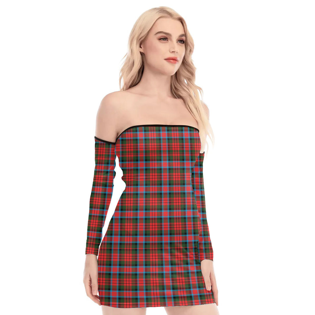 MacDuff Modern Tartan Plaid Off-Shoulder Back Lace-Up Dress