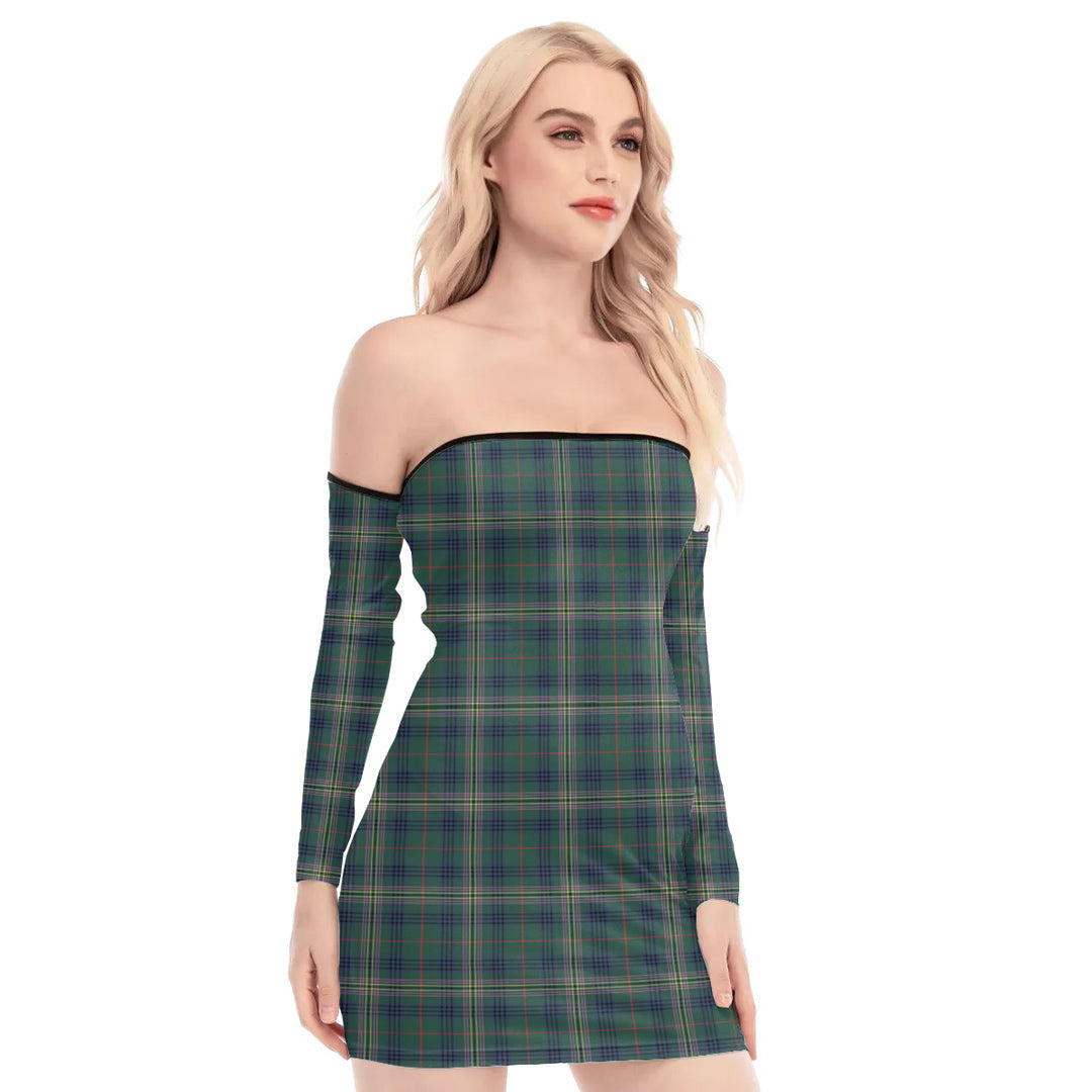 Kennedy Modern Tartan Plaid Off-Shoulder Back Lace-Up Dress