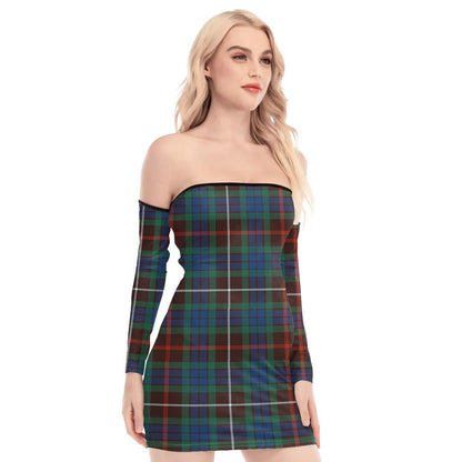 Fraser Hunting Ancient Tartan Plaid Off-Shoulder Back Lace-Up Dress