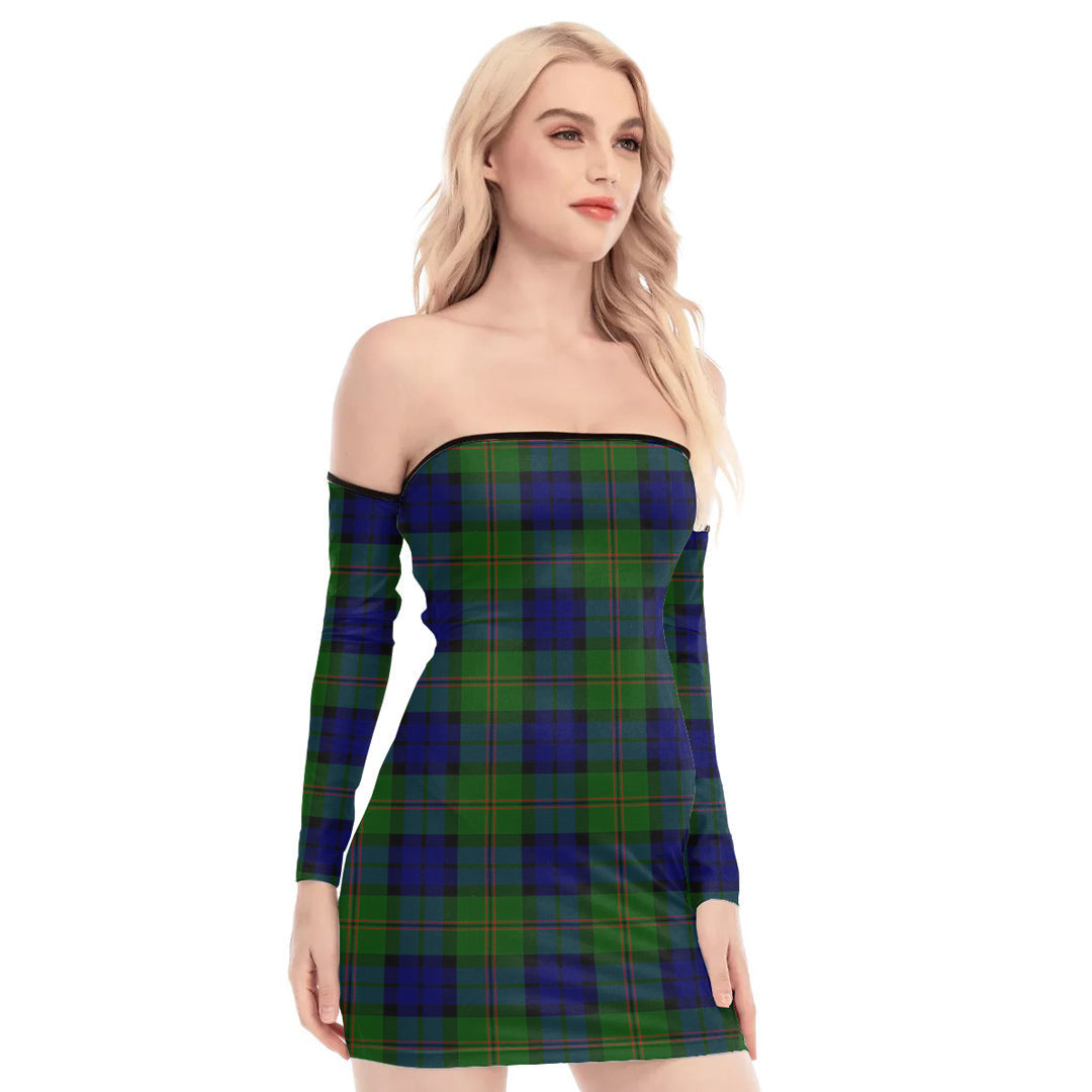 Dundas Modern Tartan Plaid Off-Shoulder Back Lace-Up Dress