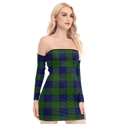 Dundas Modern Tartan Plaid Off-Shoulder Back Lace-Up Dress