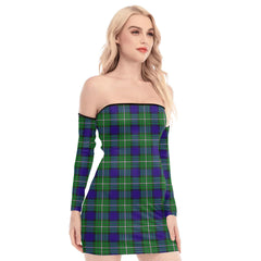 Alexander Tartan Plaid Off-Shoulder Back Lace-Up Dress