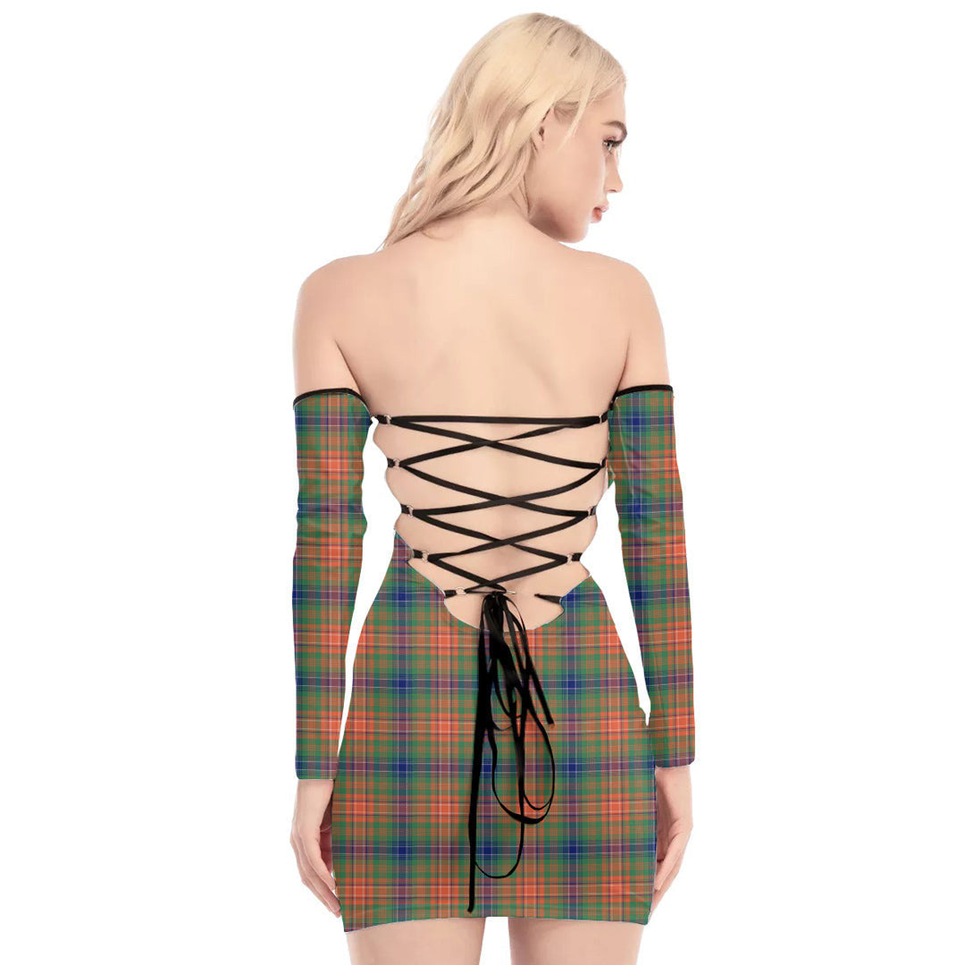 Wilson Ancient Tartan Plaid Off-Shoulder Back Lace-Up Dress