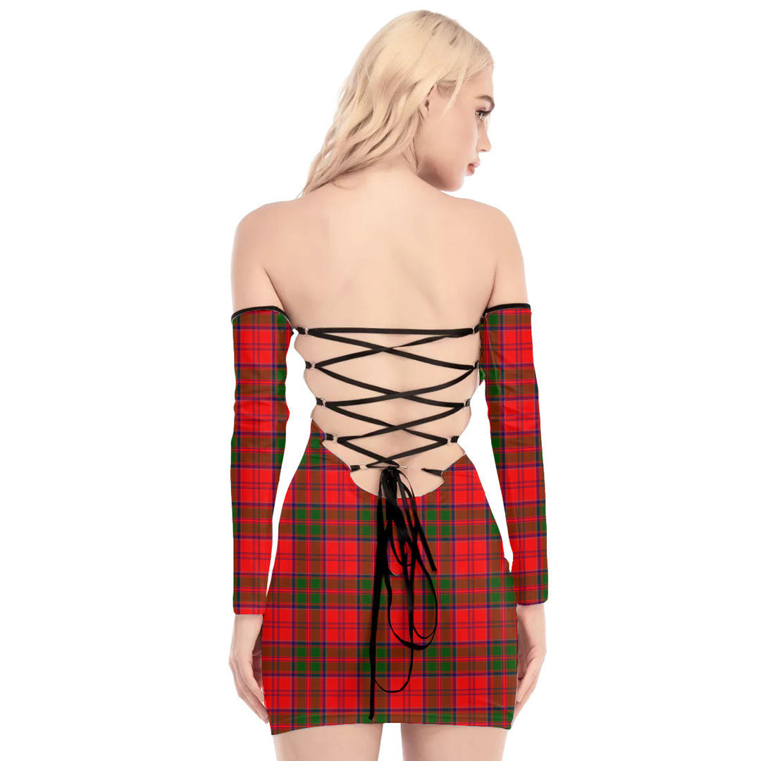 Grant Modern Tartan Plaid Off-Shoulder Back Lace-Up Dress