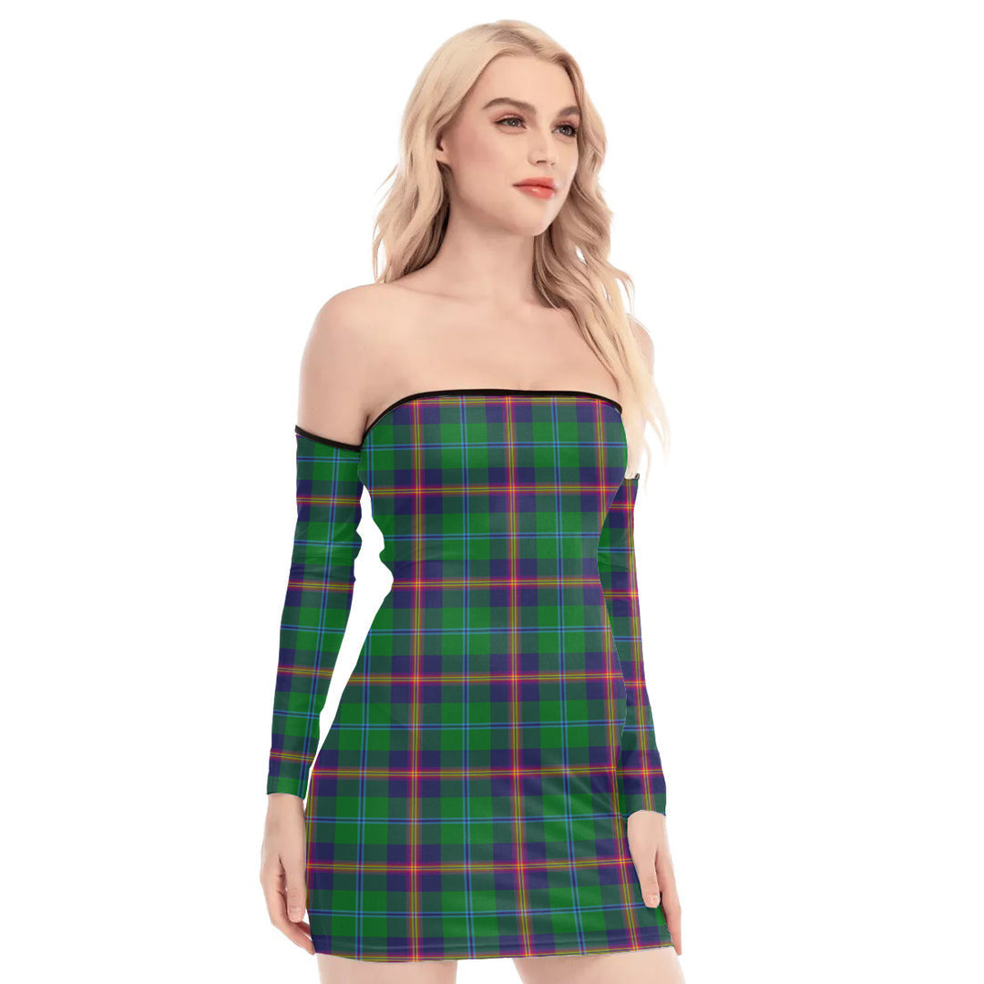 Young Modern Tartan Plaid Off-Shoulder Back Lace-Up Dress