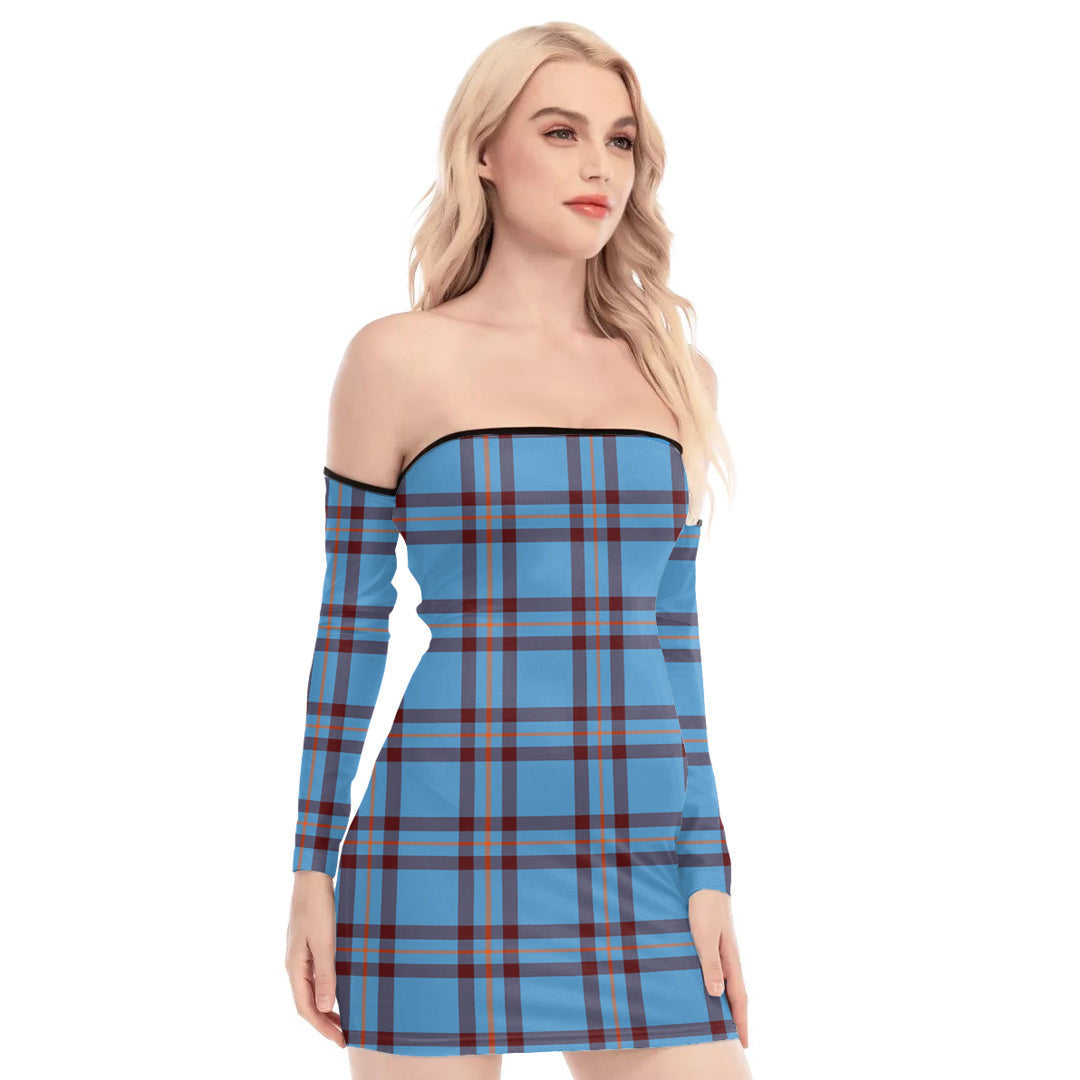 Elliot Ancient Tartan Plaid Off-Shoulder Back Lace-Up Dress