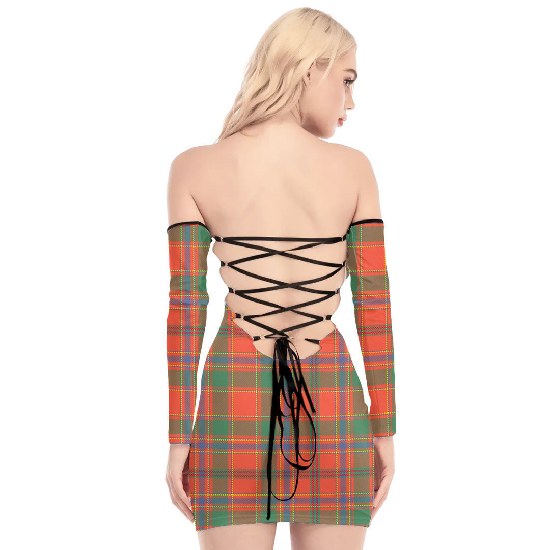 Munro Ancient Tartan Plaid Off-Shoulder Back Lace-Up Dress