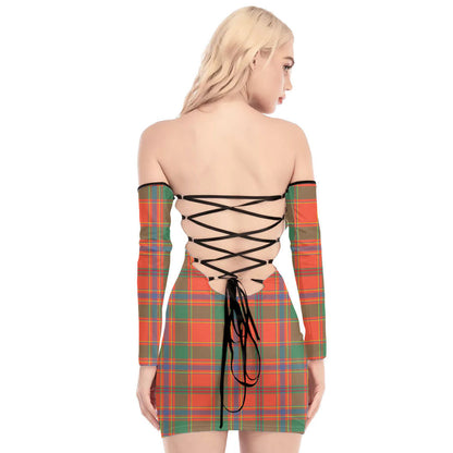 Munro Ancient Tartan Plaid Off-Shoulder Back Lace-Up Dress