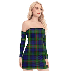 MacEwen Modern Tartan Plaid Off-Shoulder Back Lace-Up Dress