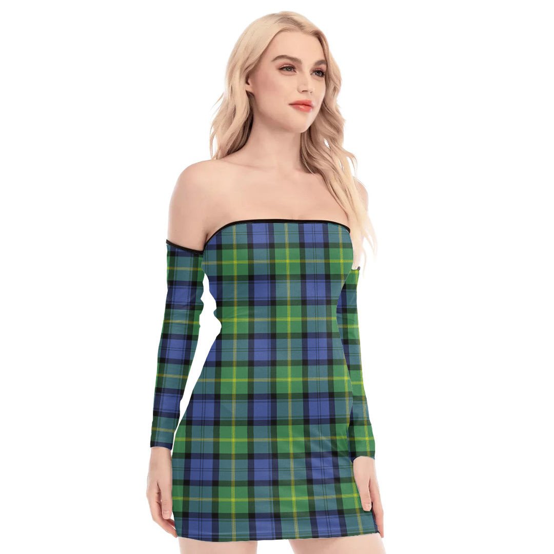 Gordon Old Ancient Tartan Plaid Off-Shoulder Back Lace-Up Dress