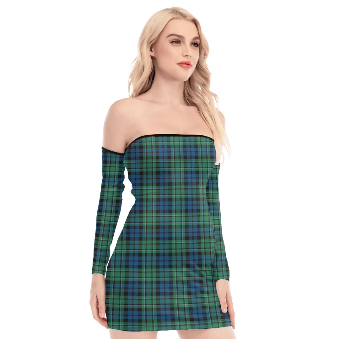 MacCallum Ancient Tartan Plaid Off-Shoulder Back Lace-Up Dress