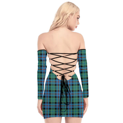 Campbell of Cawdor Ancient Tartan Plaid Off-Shoulder Back Lace-Up Dress