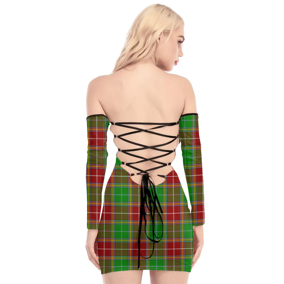 Baxter Modern Tartan Plaid Off-Shoulder Back Lace-Up Dress