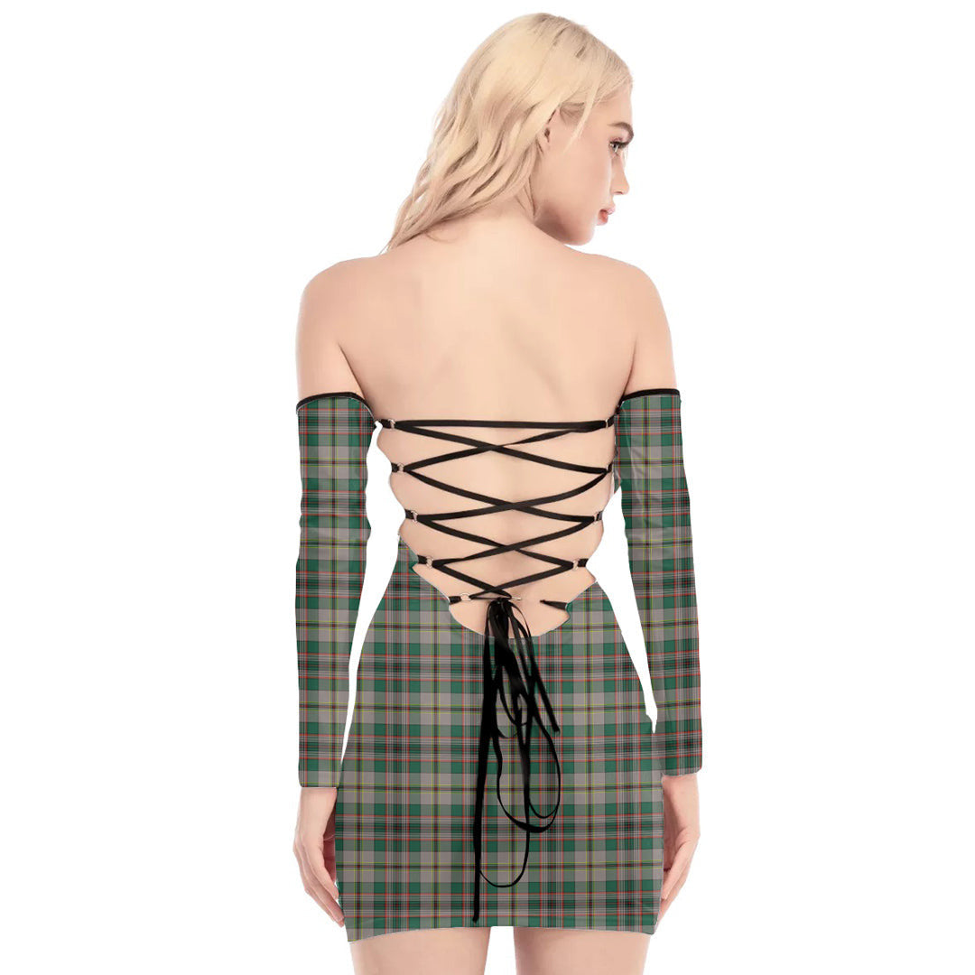 Craig Ancient Tartan Plaid Off-Shoulder Back Lace-Up Dress