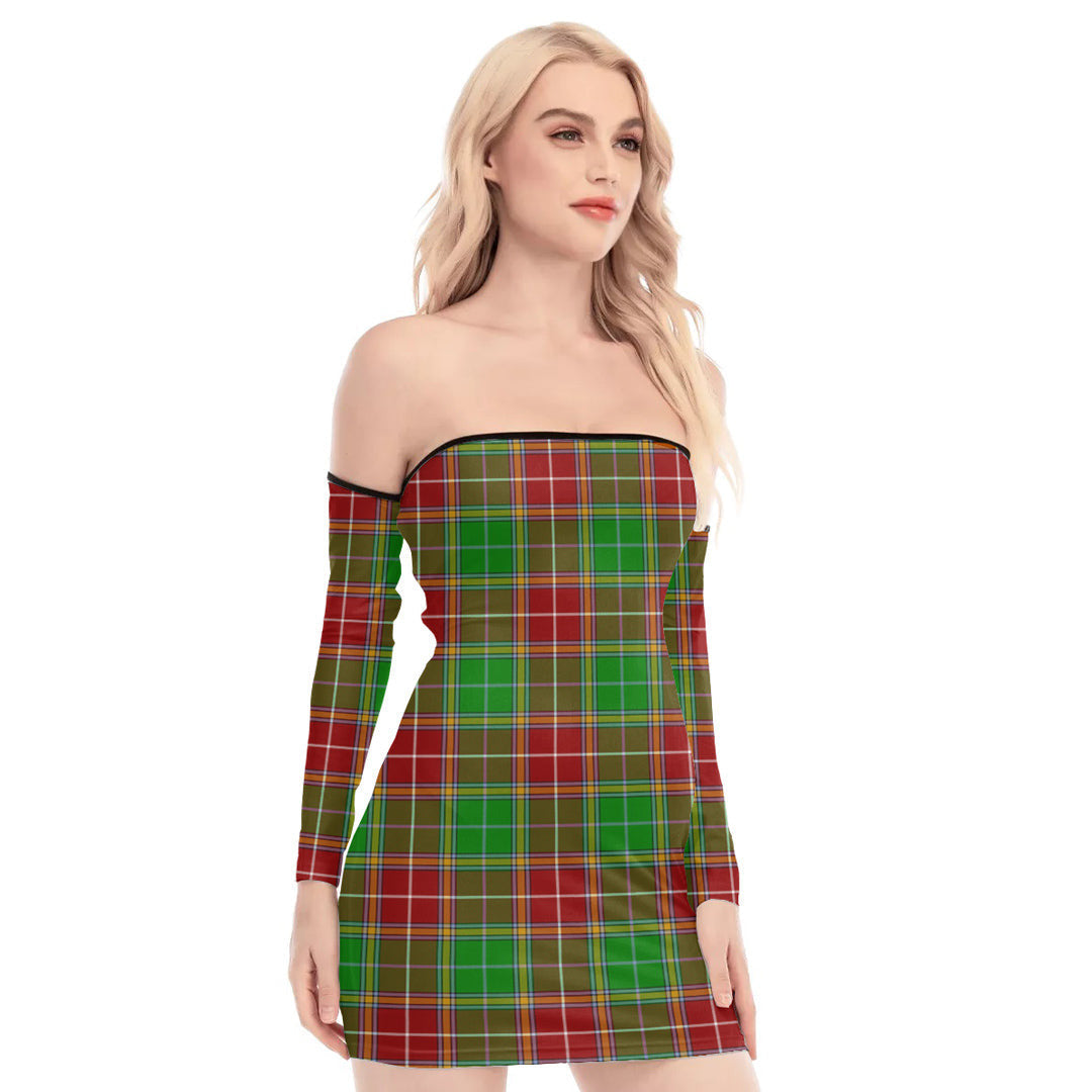 Baxter Modern Tartan Plaid Off-Shoulder Back Lace-Up Dress