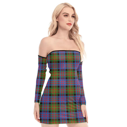 Carnegie Ancient Tartan Plaid Off-Shoulder Back Lace-Up Dress