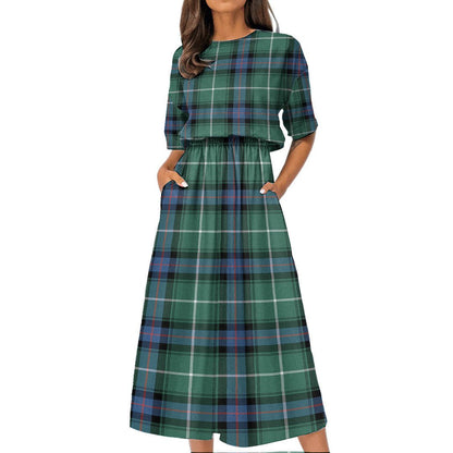 MacDonald of the Isles Hunting Ancient Tartan Plaid Women's Elastic Waist Dress