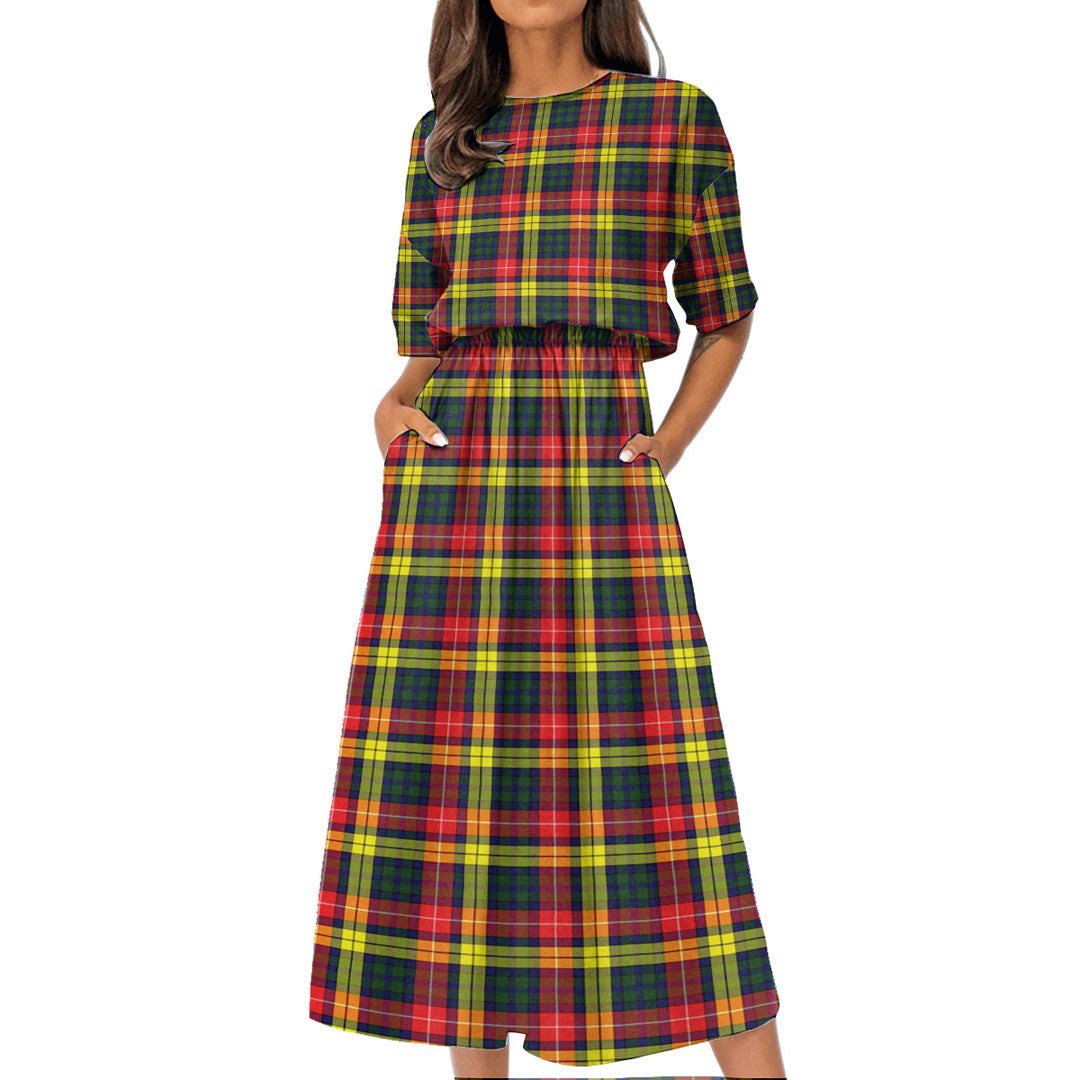 Buchanan Modern Tartan Plaid Women's Elastic Waist Dress