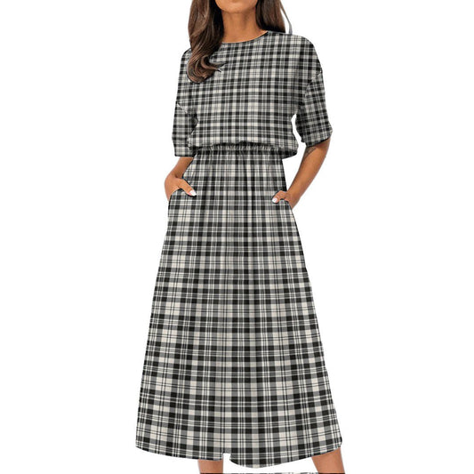 Scott Black White Ancient Tartan Plaid Women's Elastic Waist Dress