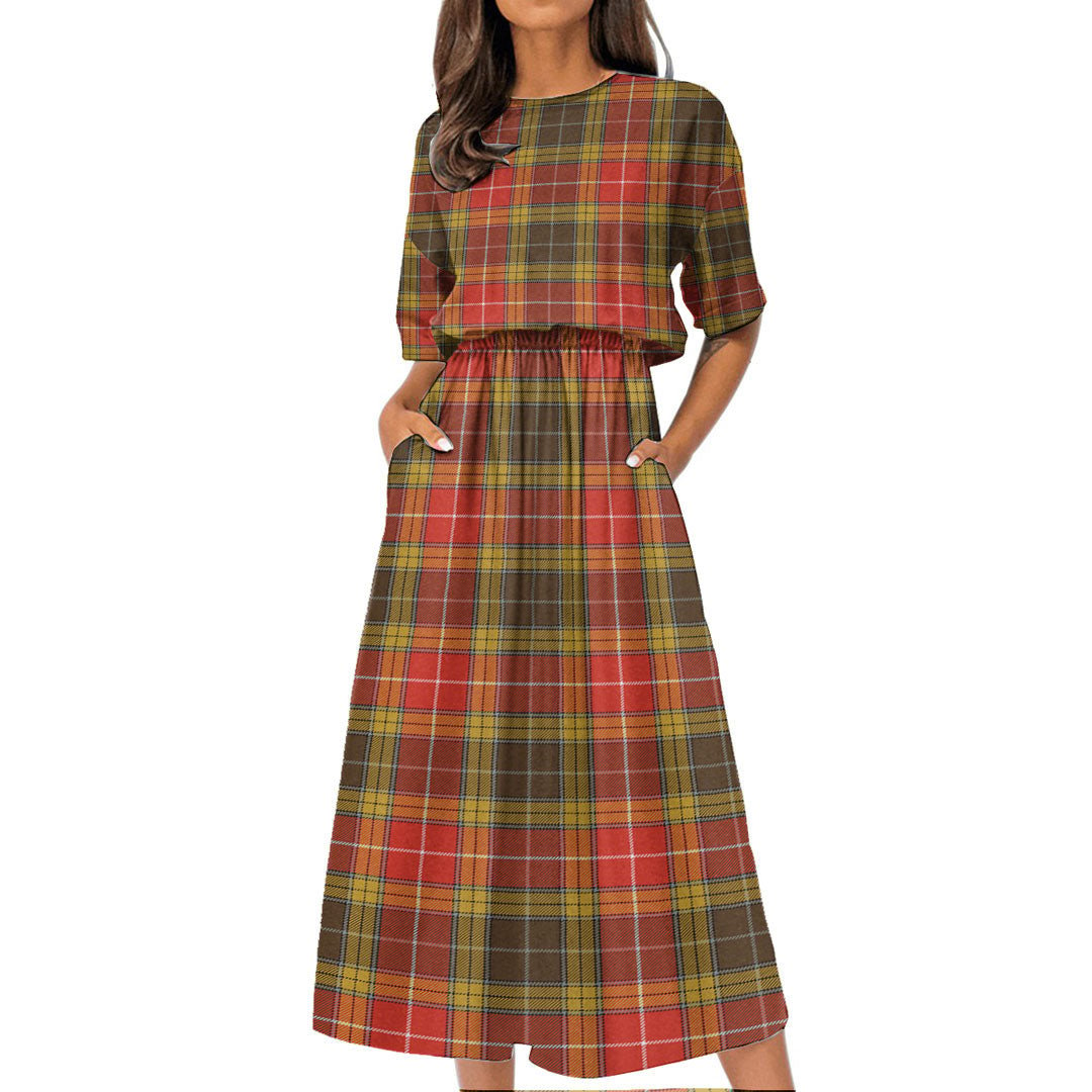 Buchanan Old Set Weathered Tartan Plaid Women's Elastic Waist Dress