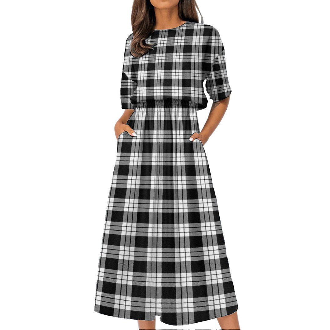 MacFarlane Black White Tartan Plaid Women's Elastic Waist Dress