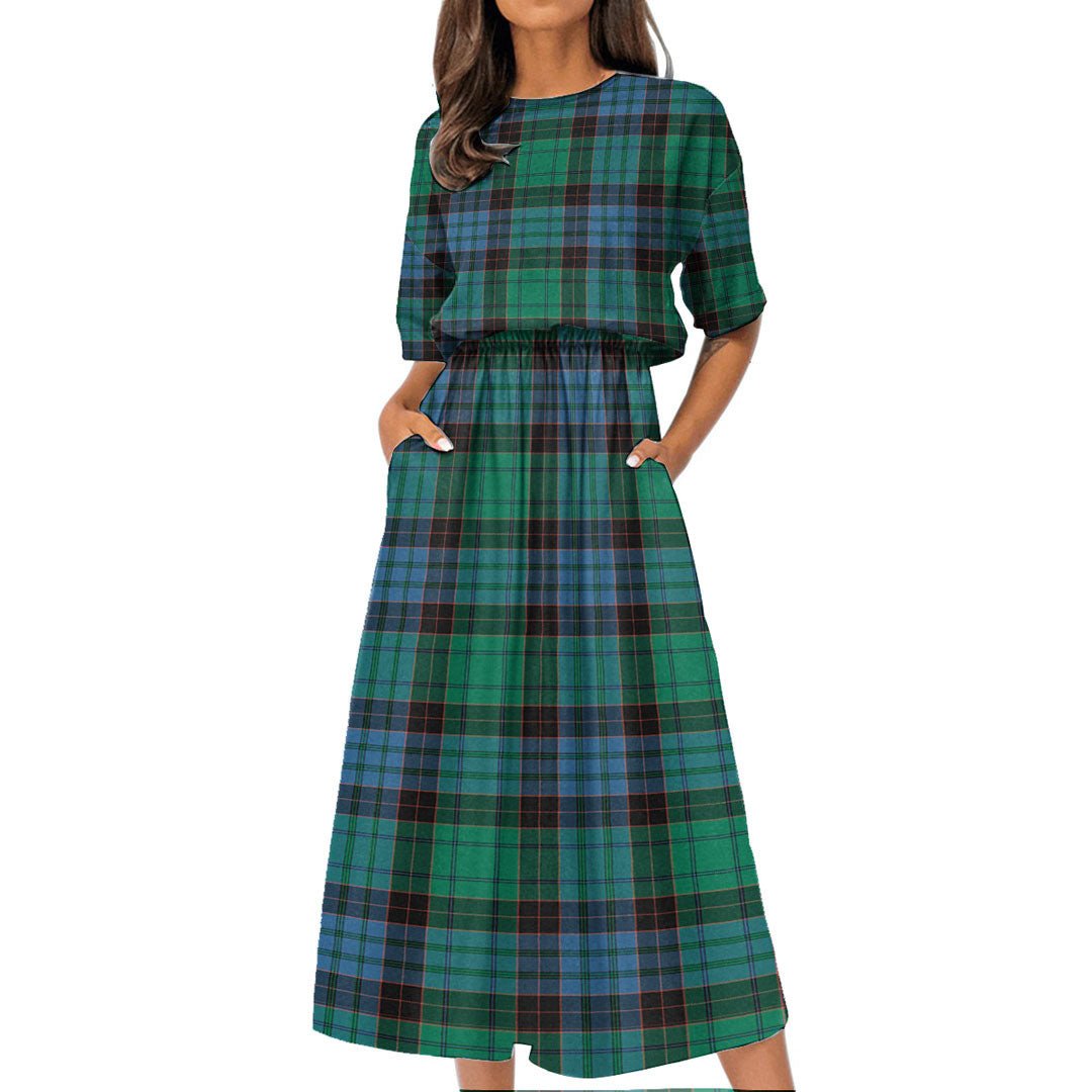 Stewart Old Ancient Tartan Plaid Women's Elastic Waist Dress