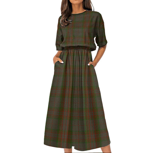 Gray Tartan Plaid Women's Elastic Waist Dress