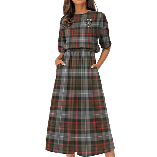 MacRae Hunting Weathered Tartan Crest Women's Elastic Waist Dress