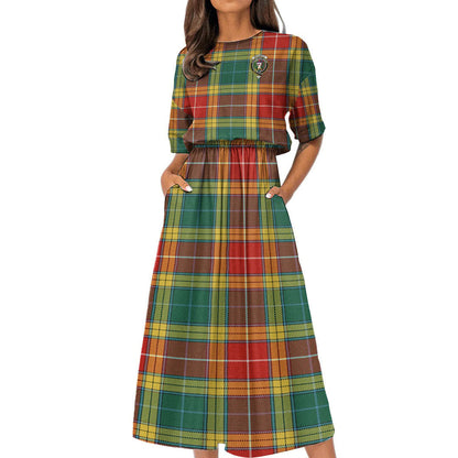 Buchanan Old Sett Tartan Crest Women's Elastic Waist Dress