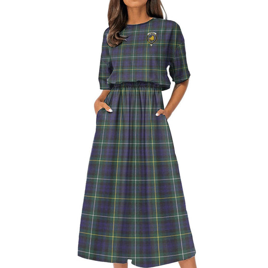 Campbell Argyll Modern Tartan Crest Women's Elastic Waist Dress