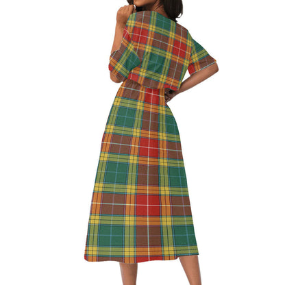 Buchanan Old Sett Tartan Crest Women's Elastic Waist Dress