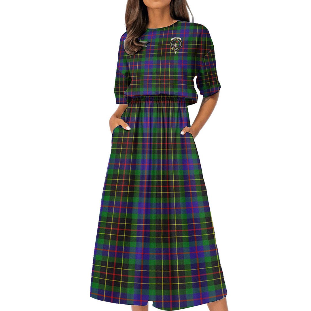 Brodie Hunting Modern Tartan Crest Women's Elastic Waist Dress