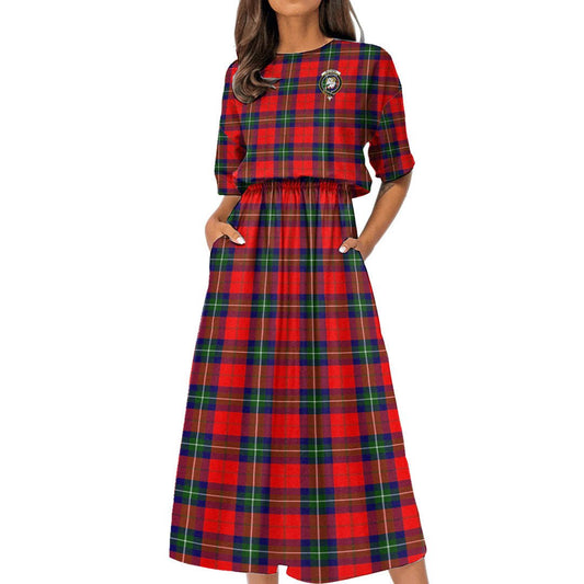 Ruthven Modern Tartan Crest Women's Elastic Waist Dress