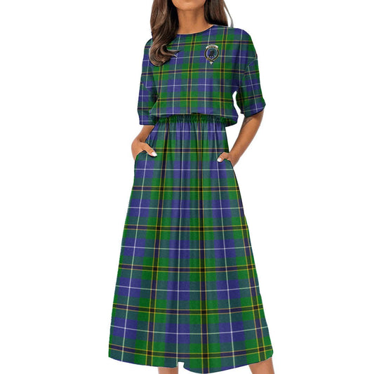 Turnbull Hunting Tartan Crest Women's Elastic Waist Dress