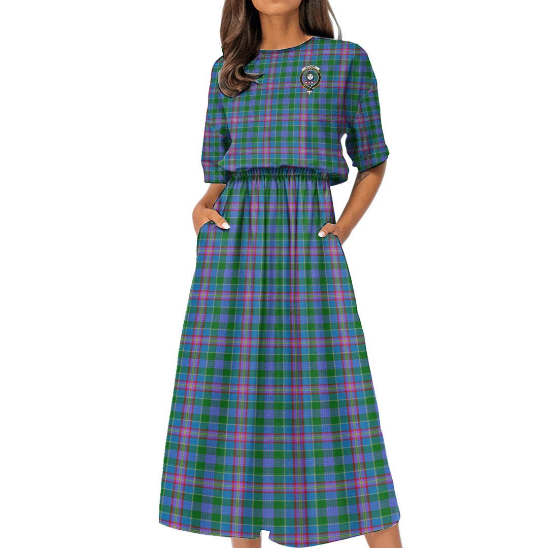 Pitcairn Hunting Tartan Crest Women's Elastic Waist Dress