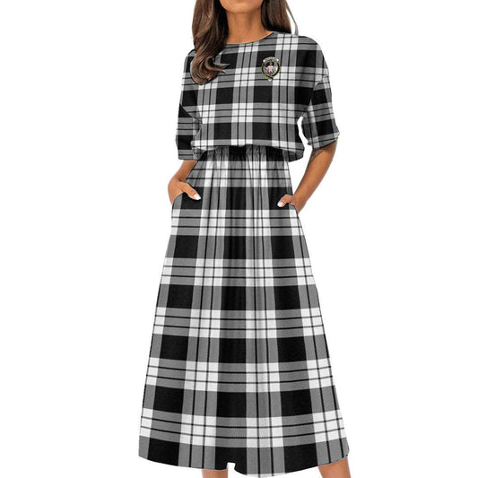 MacFarlane Black White Tartan Crest Women's Elastic Waist Dress