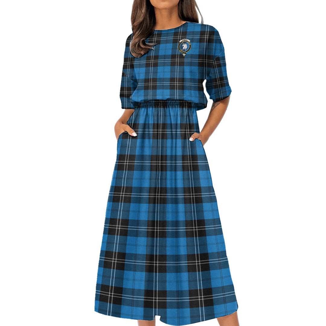 Ramsay Blue Ancient Tartan Crest Women's Elastic Waist Dress