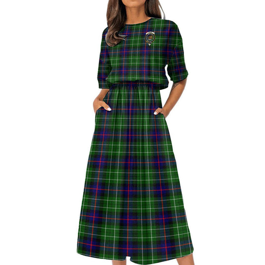 Leslie Hunting Tartan Crest Women's Elastic Waist Dress