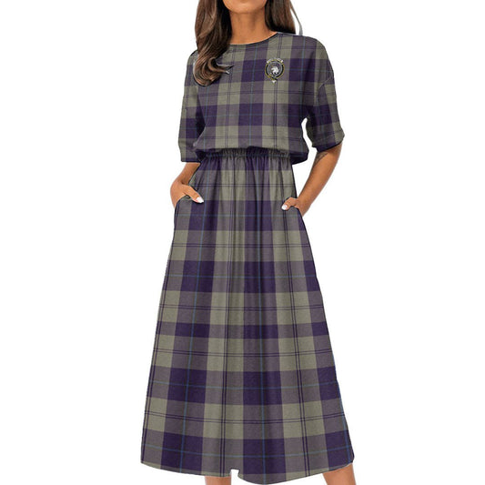 Cunningham Dress Blue Dancers Tartan Crest Women's Elastic Waist Dress