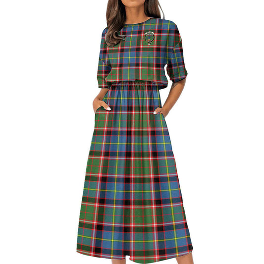 Stirling Bannockburn District Tartan Crest Women's Elastic Waist Dress