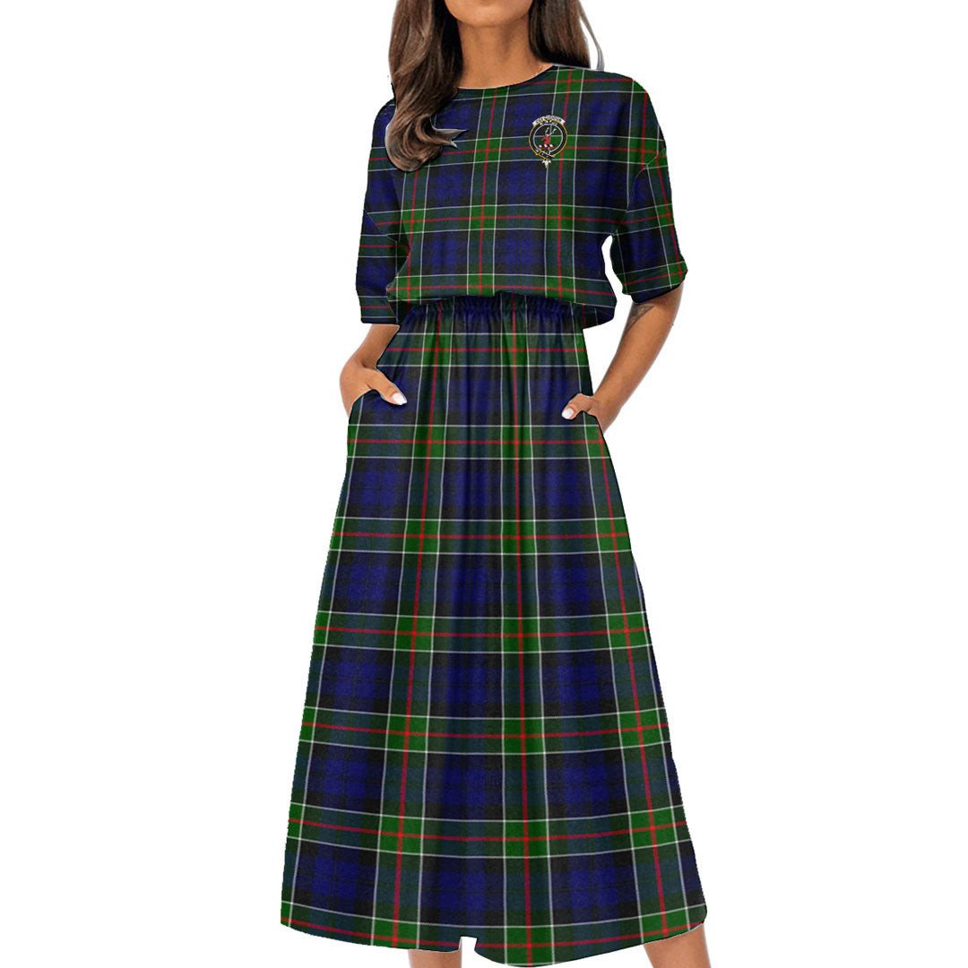 Colquhoun Modern Tartan Crest Women's Elastic Waist Dress