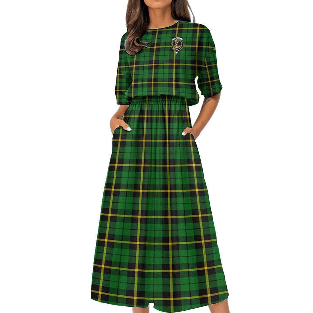 Wallace Hunting Green Tartan Crest Women's Elastic Waist Dress