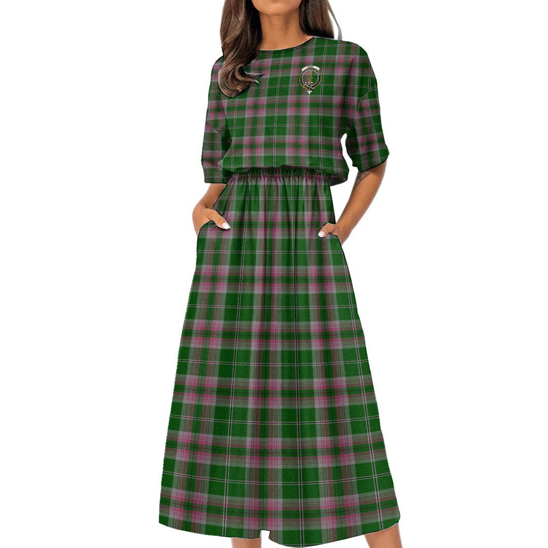 Gray Hunting Tartan Crest Women's Elastic Waist Dress