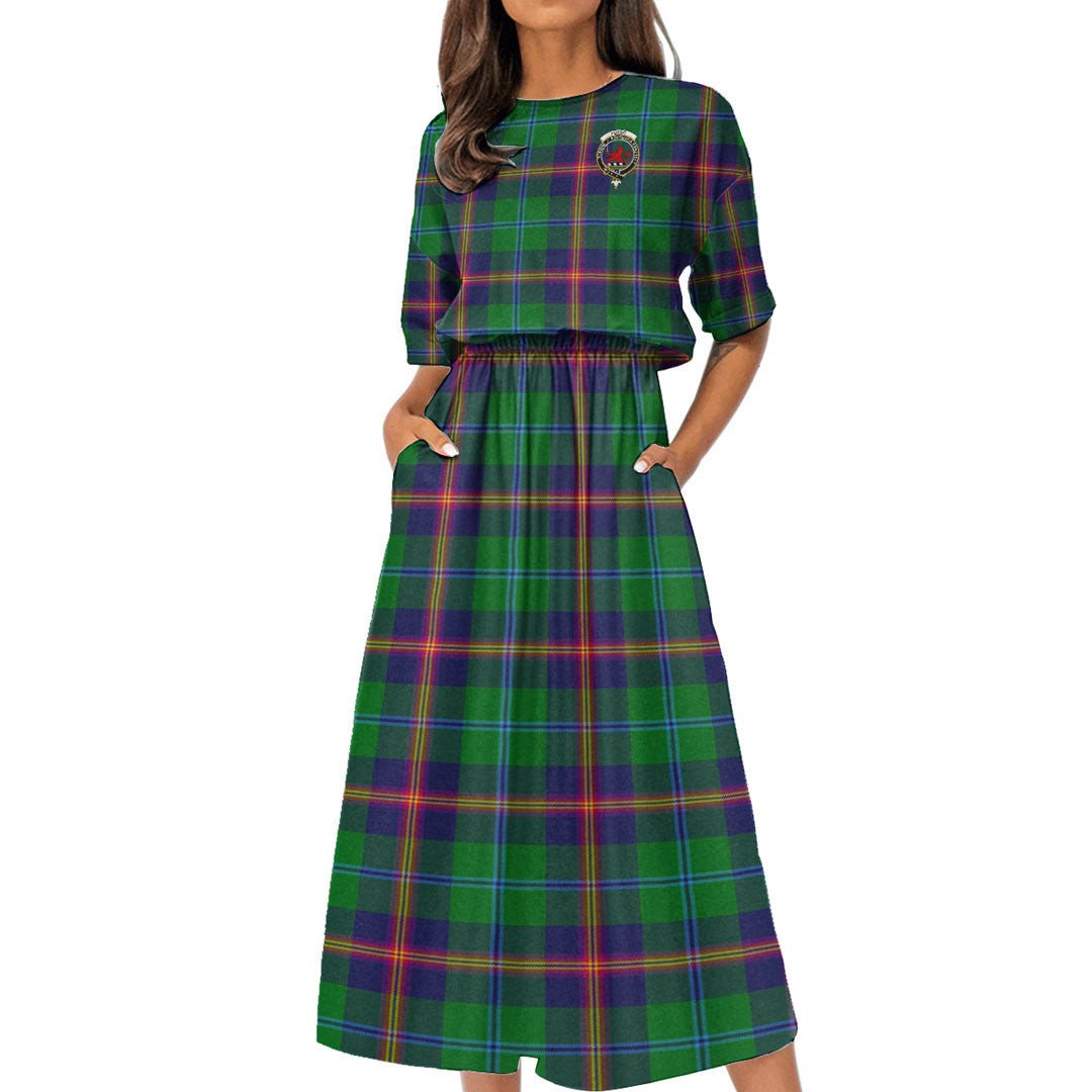 Young Modern Tartan Crest Women's Elastic Waist Dress