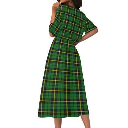 Wallace Hunting Green Tartan Crest Women's Elastic Waist Dress