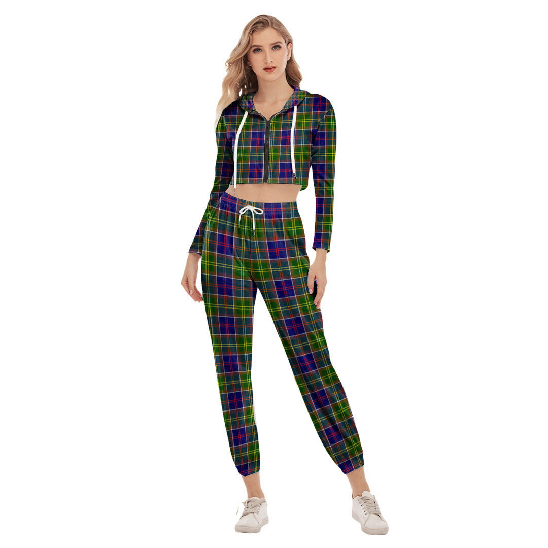 Ayrshire District Tartan Plaid Crop Hoodie Sports Sets