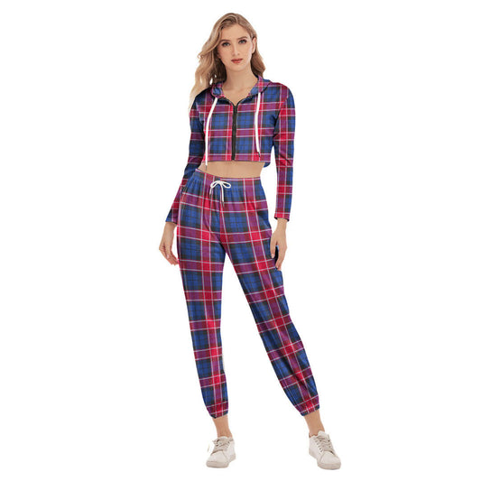 Graham of Menteith Red Tartan Plaid Crop Hoodie Sports Sets