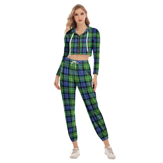 Gordon Old Ancient Tartan Plaid Crop Hoodie Sports Sets